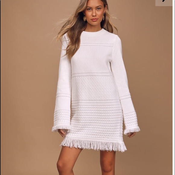 white cable knit sweater dress
